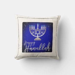 PixDezines Happy Hanukkah Temple Menorah Throw Pillow