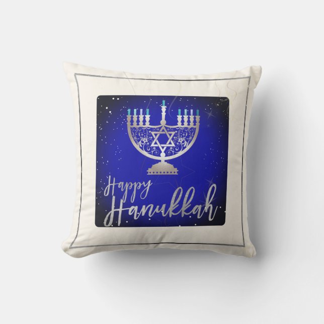 PixDezines Happy Hanukkah|Temple Menorah Throw Pillow (Front)