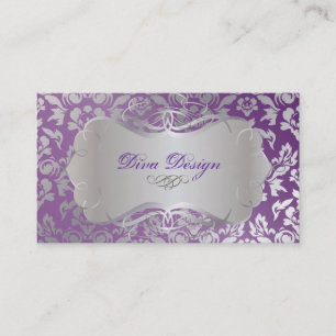 PixDezines Haute Coutour Damask, Faux Silver Business Card
