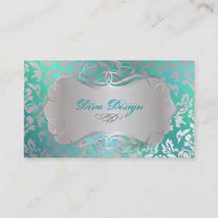 PixDezines Haute Coutour Damask, Faux Silver Business Card