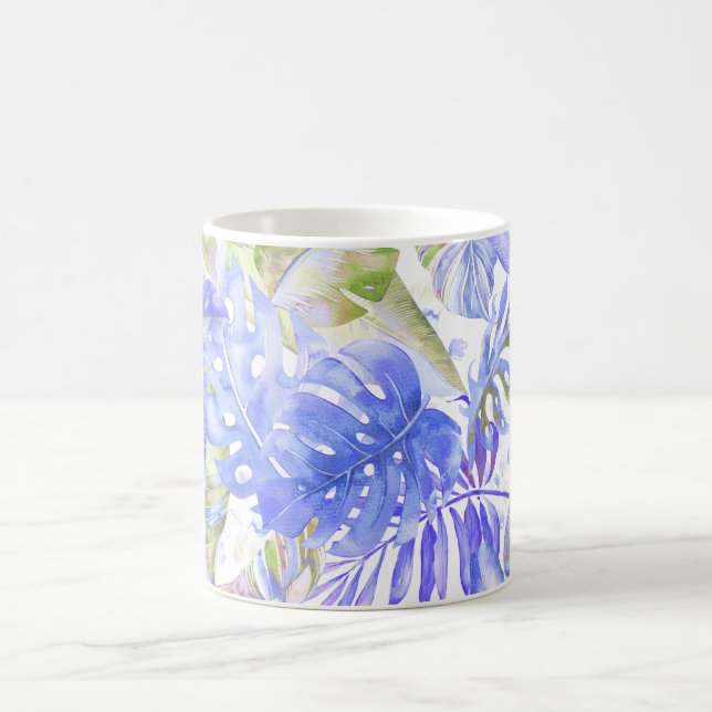 PixDezines Hawaiian Jungle Cornflower Blue Green Coffee Mug (Center)