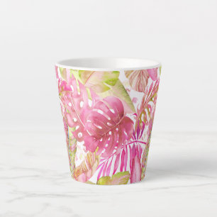 PixDezines Hawaiian Jungle Pink Green Foliage Latte Mug