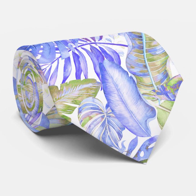 PixDezines Hawaiian Jungle Purple Green Tie (Rolled)