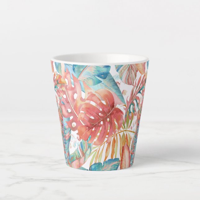 PixDezines Hawaiian Jungle Teal Rust Foliage Latte Mug (Front)