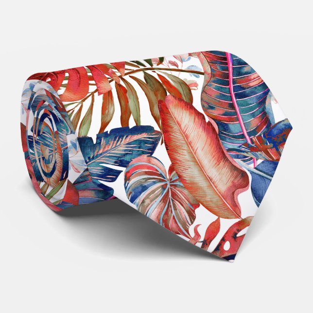 PixDezines Hawaiian Jungle Teal Rust Orange Tie (Rolled)