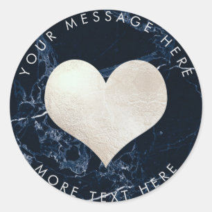 PixDezines HEART FAUX SILVER+BLUE MARBLE Classic Round Sticker