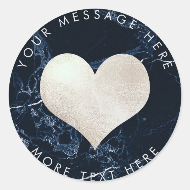 PixDezines HEART FAUX SILVER+BLUE MARBLE Classic Round Sticker (Front)