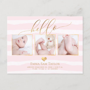 PixDezines Hello Birth Announcement/Stripes Announcement Postcard