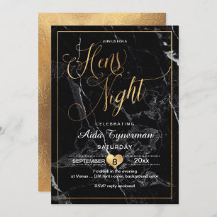 PixDezines Hens Night Faux Gold Script+Marble Invitation