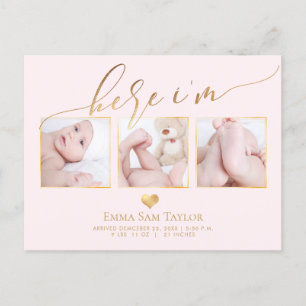 PixDezines Here I'm Birth Announcement/Heart Announcement Postcard