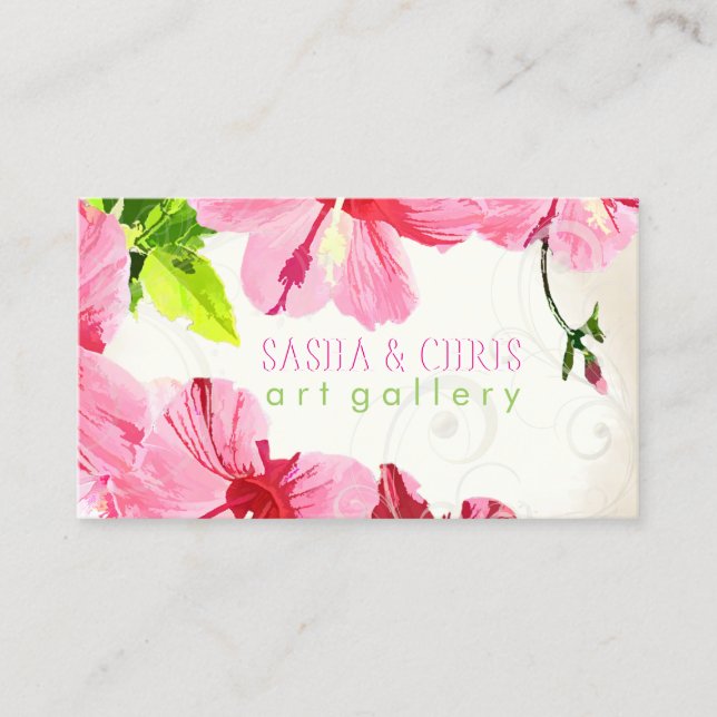 PixDezines hibiscus/digital watercolor/aged paper Business Card (Front)