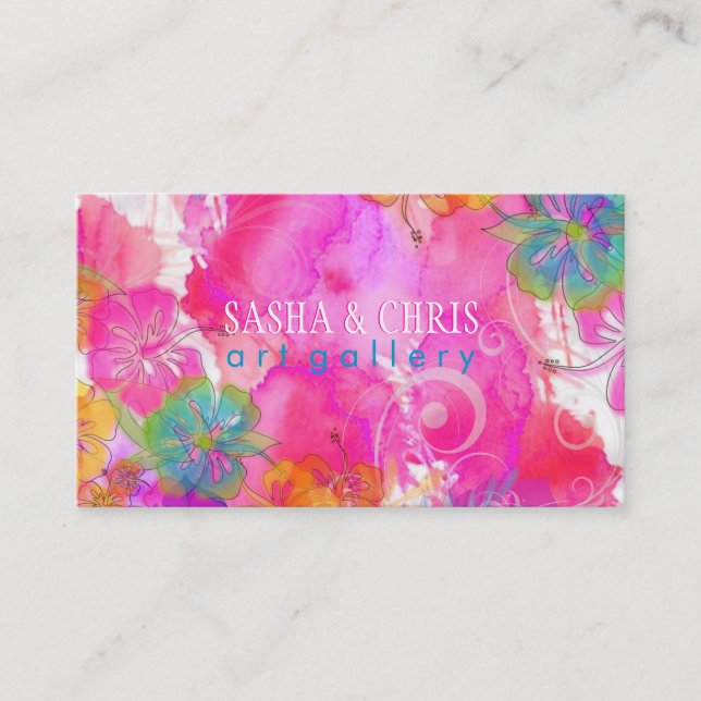 PixDezines hibiscus/digital watercolor Business Card (Front)