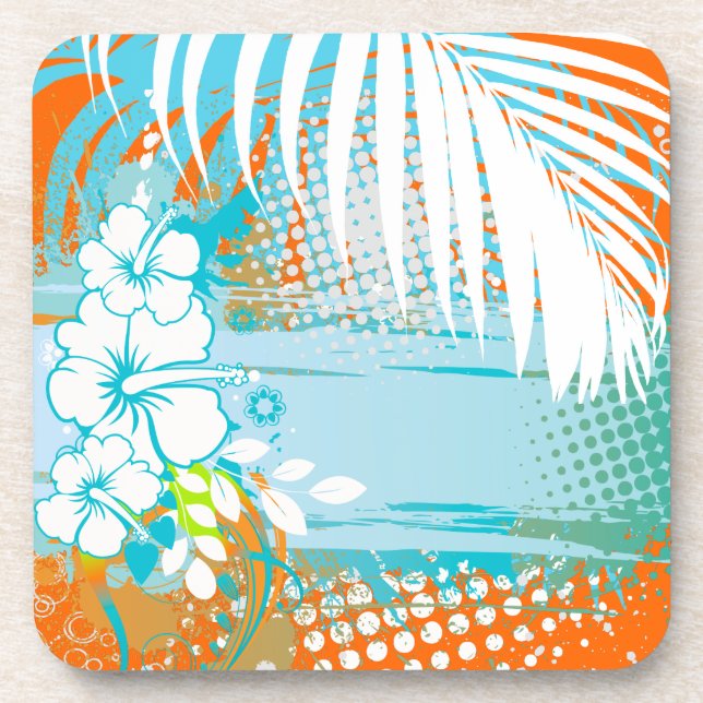 PixDezines hibiscus/DIY background colour Coaster (Front)