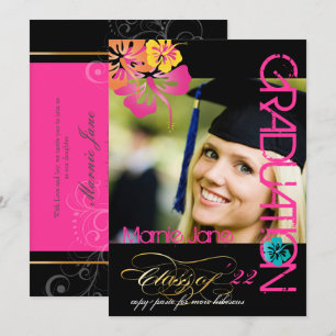 PixDezines HIBISCUS GRADUATION INVITATIONS