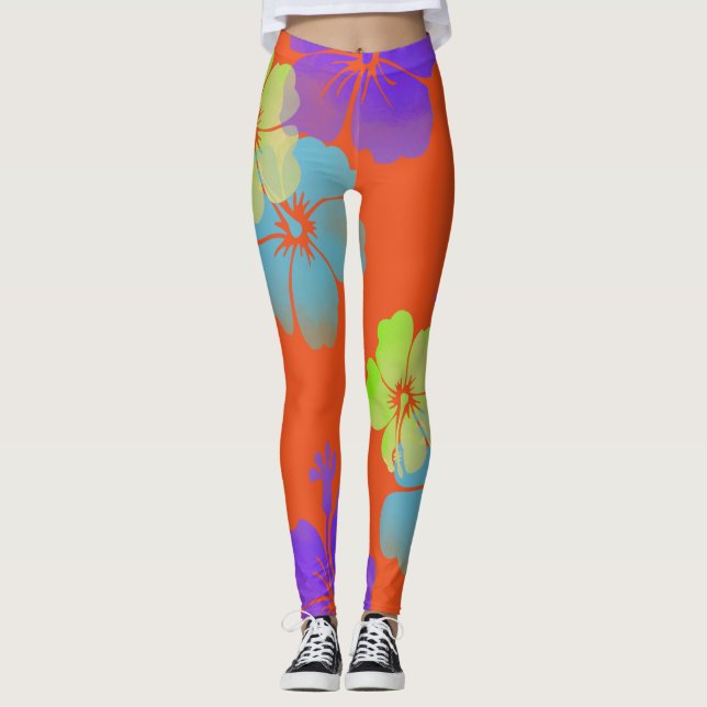 PixDezines Hibiscus/Lime/Purple/Aqua Leggings (Front)