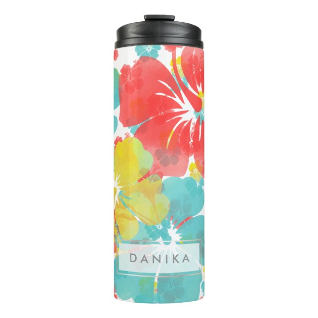 PixDezines Hibiscus/Orange/Yellow/Blue Thermal Tumbler (Front)
