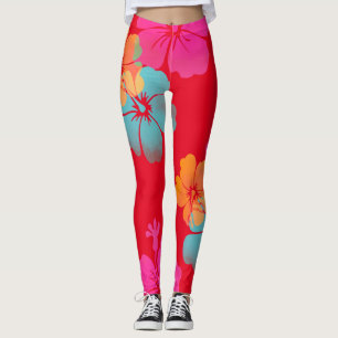 PixDezines Hibiscus/Pink/Orange/Aqua/DIY Bckgrnd Leggings