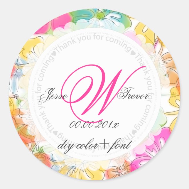 PixDezines hibiscus/watercolor affect Classic Round Sticker (Front)