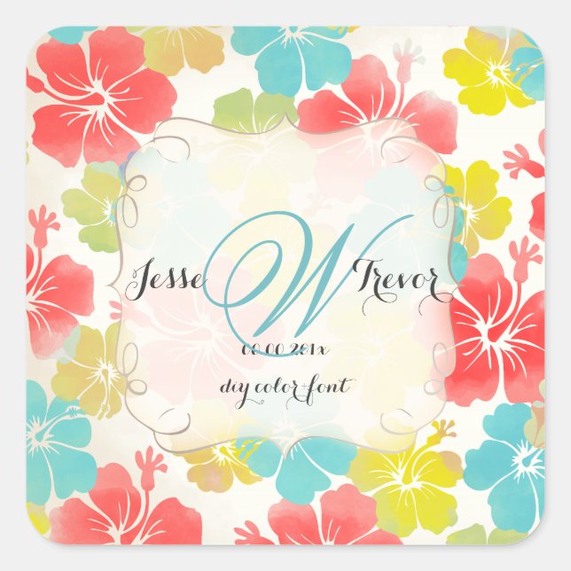 PixDezines hibiscus/watercolor affect Square Sticker (Front)