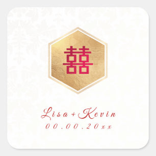 PixDezines Honeycomb Chinese Double appiness Square Sticker