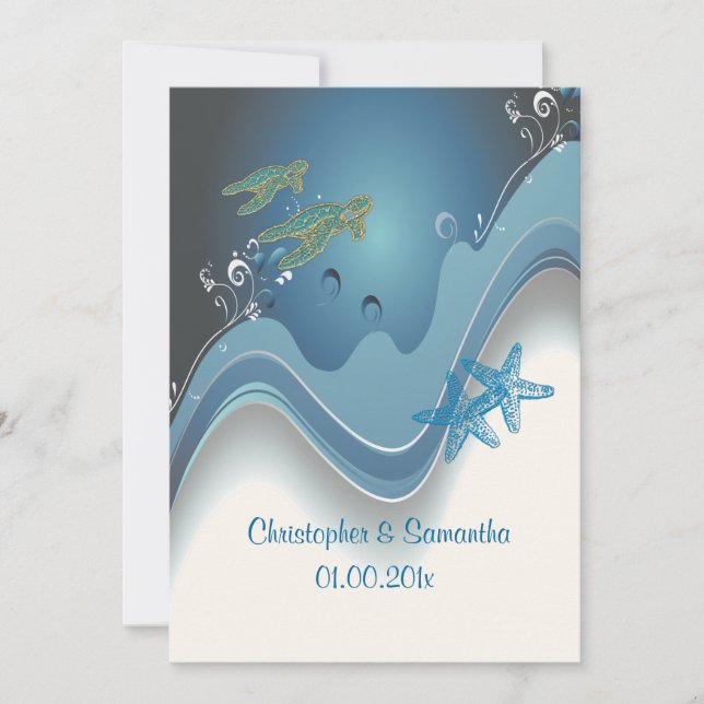 PixDezines honu+waves/diy background Invitation (Front)
