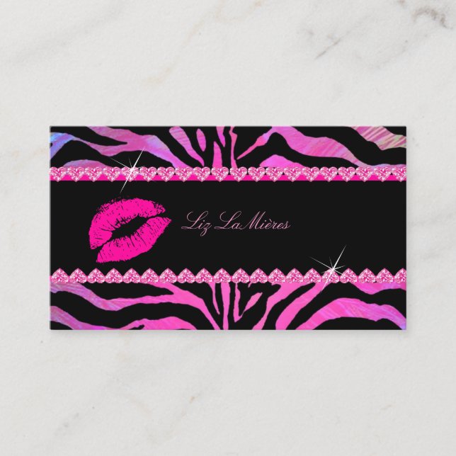 PixDezines hot lips+sassy zebra Business Card (Front)