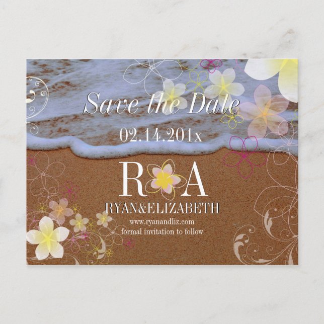 PixDezines hula dream save date beach+waves Announcement Postcard (Front)