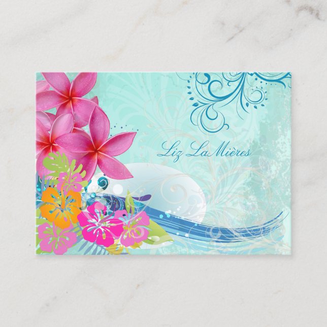 PixDezines HULA WAVES/PLUMERIA/HIBISCUS Business Card (Front)