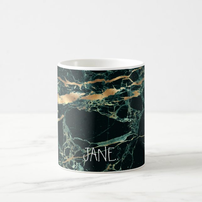 PixDezines HUNTER GREEN MARBLE+FAUX GOLD VEINS Coffee Mug (Center)