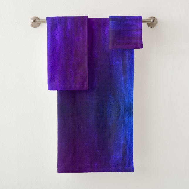 PixDezines Indigo + Aubergine Watercolor Bath Towel Set (Insitu)