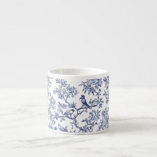 PixDezines Indigo Blue Chinoiserie, Bird Peonoies Espresso Cup