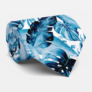 PixDezines Indigo Blue Tropical Foliage Tie