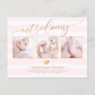 PixDezines Introducing Birth Announcement/Stripes Announcement Postcard