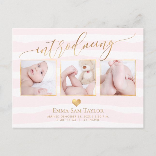 PixDezines Introducing Birth Announcement/Stripes Announcement Postcard (Front)