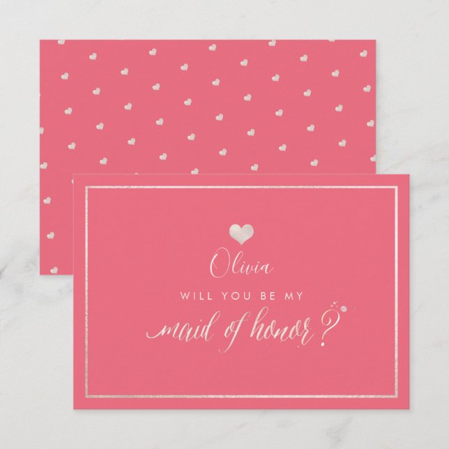 PixDezines Iridescent Blush+Coral, Maid of Honour Invitation (Front/Back)