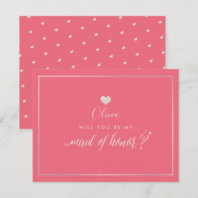 PixDezines Iridescent Blush Pink, Maid of Honour Invitation (Front/Back)