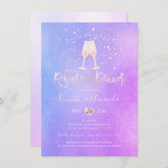 PixDezines Iridescent Rehearsal Dinner Champagne Invitation (Front/Back)