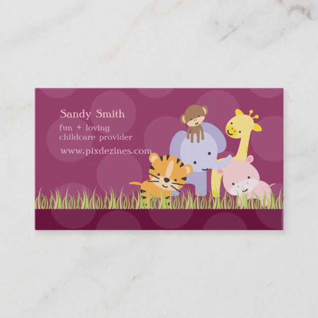 PixDezines Jungle of Fun Daycare, custom colour Business Card (Front)