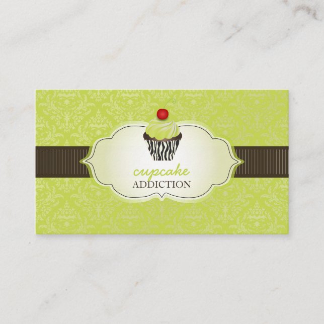 PixDezines keylime swirls cupcake/pinstripes/DIY Business Card (Front)
