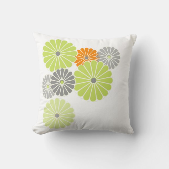 PixDezines kiku lime+orange/chrysanthemum Throw Pillow (Front)