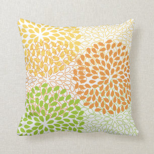 PixDezines kiku lime+orange/chrysanthemum Throw Pillow