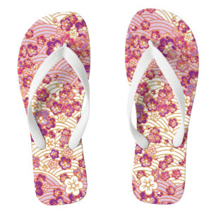 PixDezines kimono/pink sakura/faux chirimen Flip Flops