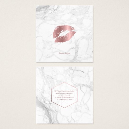 PixDezines Kiss Kiss with Rose Gold Lips Square Business Card