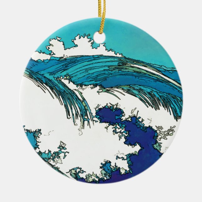 PixDezines konen uehara ocean waves, 上原 Ceramic Ornament (Front)