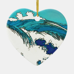 PixDezines konen uehara ocean waves, 上原 Ceramic Ornament