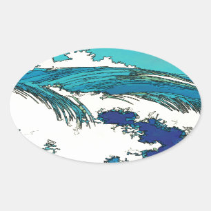 PixDezines konen uehara ocean waves, 上原 Oval Sticker