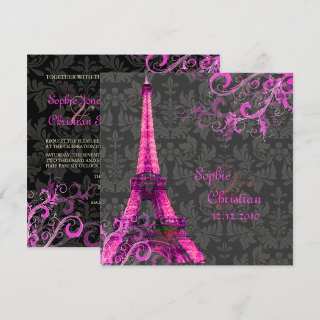 PixDezines LA TOUR EIFFEL/PINK/DIY COLOR Invitation (Front/Back)