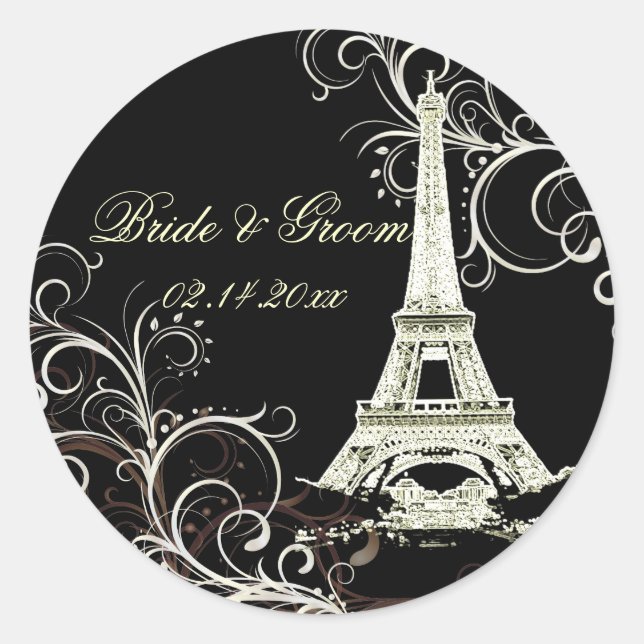 PixDezines La Tour Eiffel+Swirls Classic Round Sticker (Front)