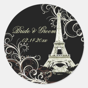 PixDezines La Tour Eiffel+Swirls Classic Round Sticker