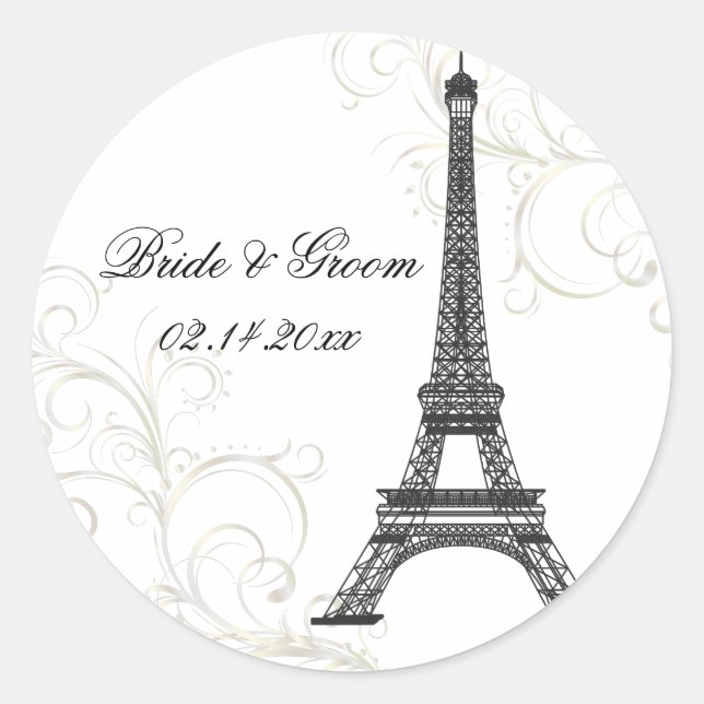 PixDezines La Tour Eiffel+Swirls/DIY colour Classic Round Sticker (Front)